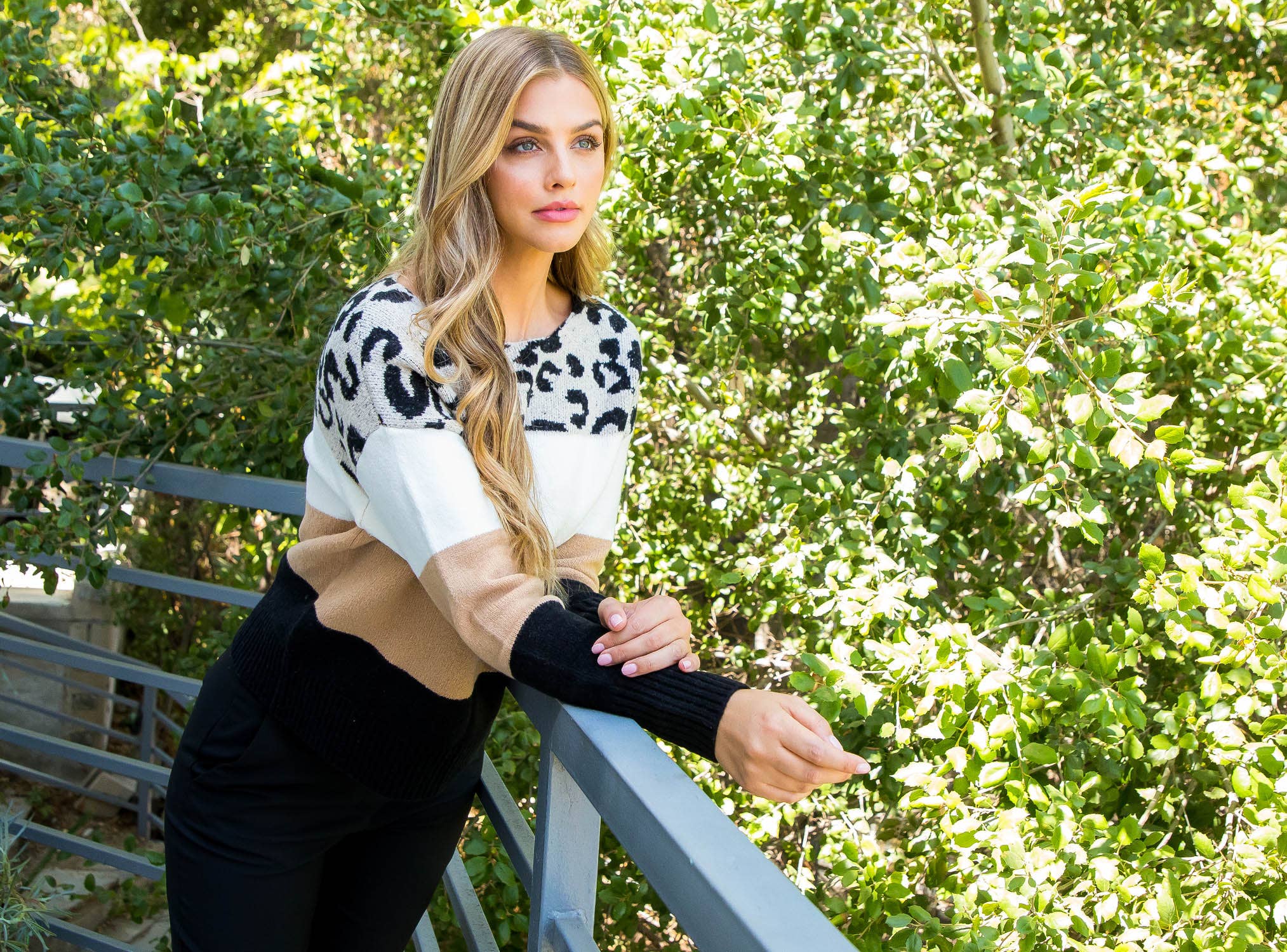 Talia-Colorblocked Cheetah Sweater