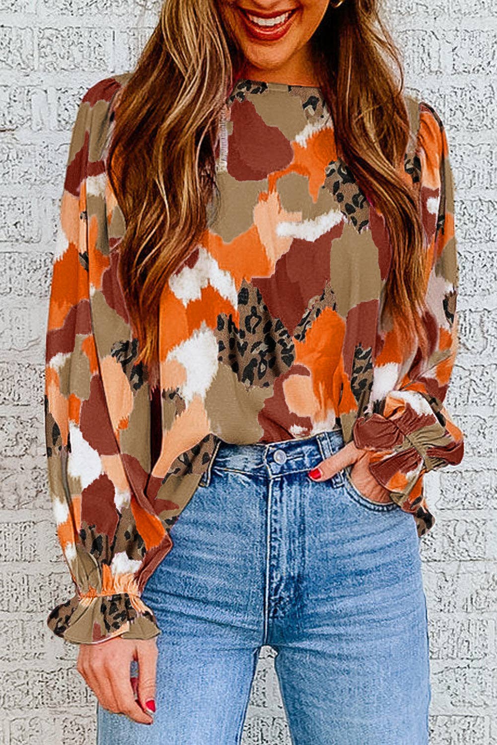 Nicole - Abstract Leopard Long Sleeve Blouse