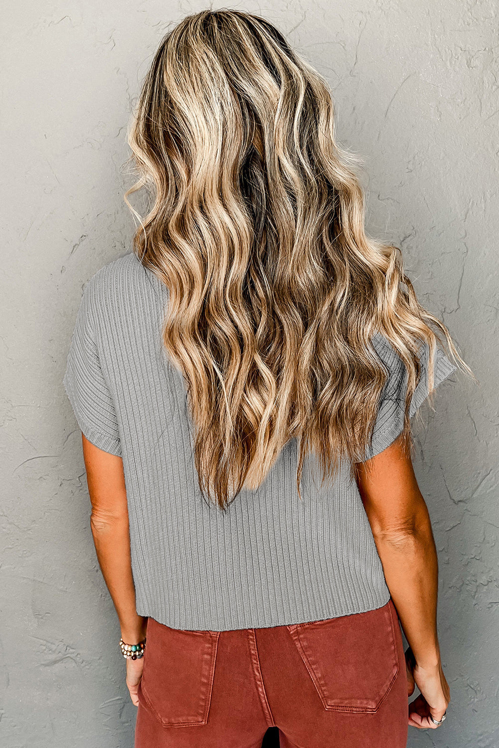 Ollie-Patch Pocket Ribbed Knit Short Sleeve Sweater
