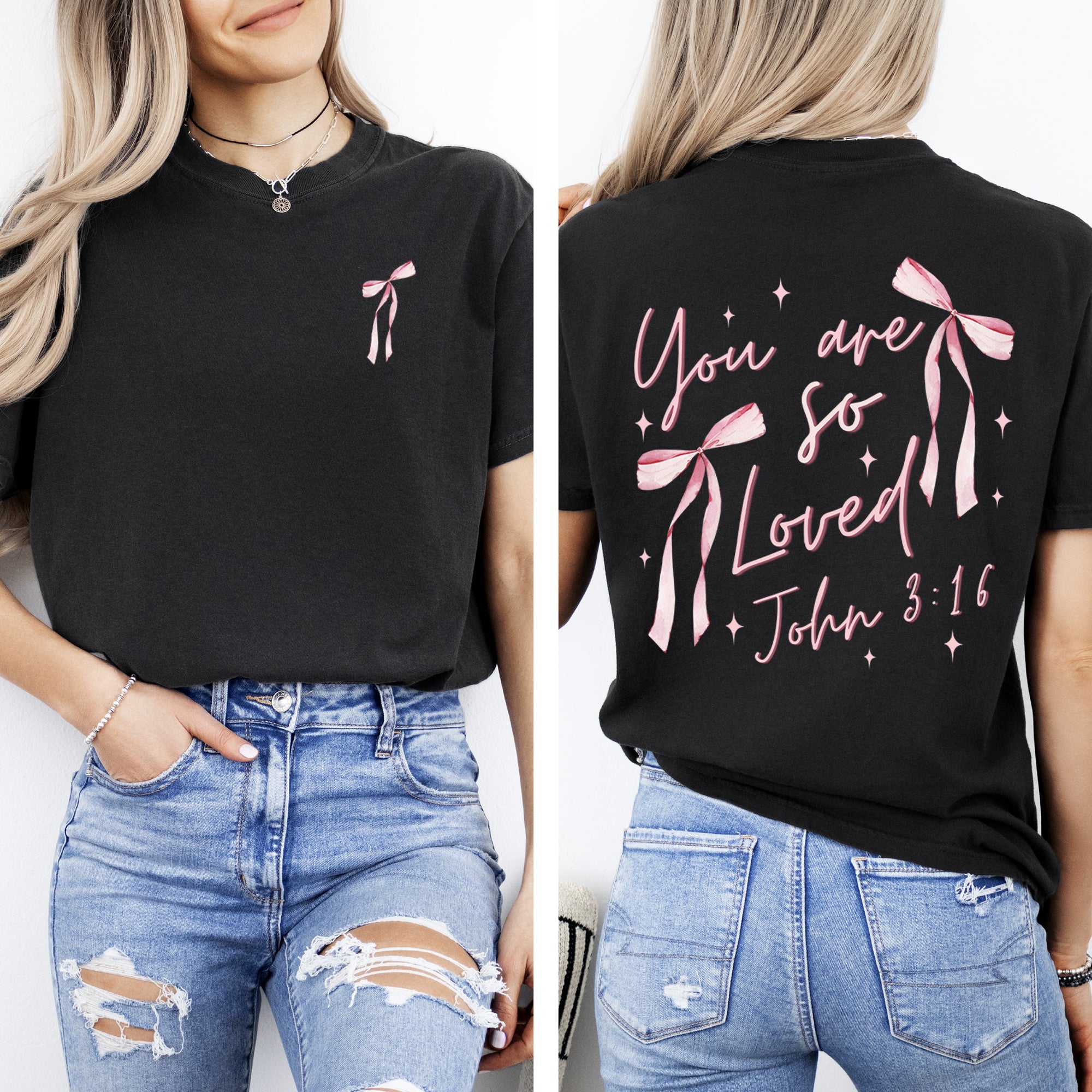You Are So Loved, Pink Ribbon, Coquette, Girly, Christian, Jesus, Gospel, Faith, Saved Tshirt Comfort Colors T-Shirt