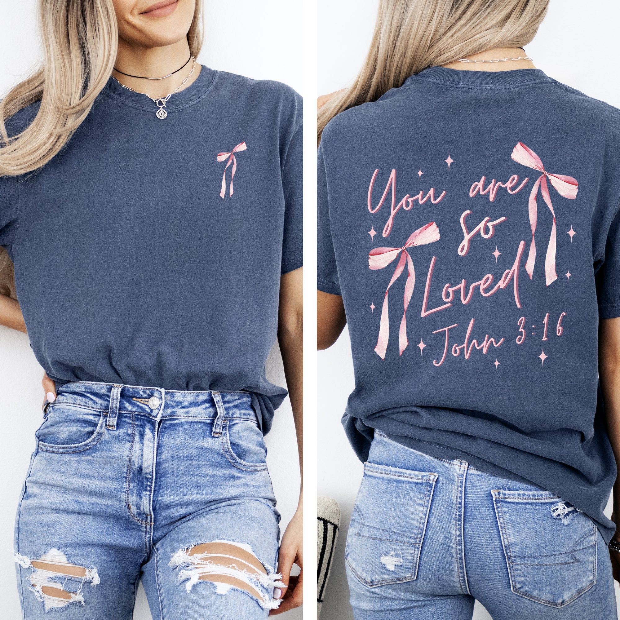 You Are So Loved, Pink Ribbon, Coquette, Girly, Christian, Jesus, Gospel, Faith, Saved Tshirt Comfort Colors T-Shirt