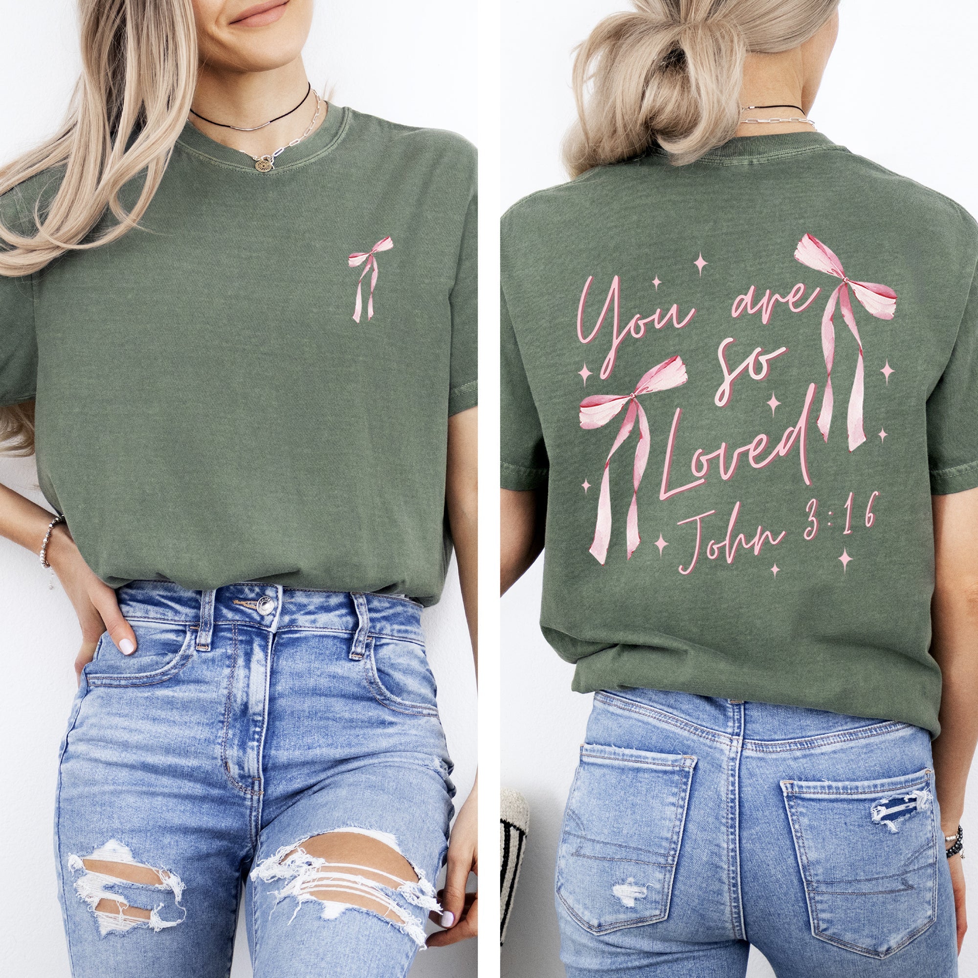 You Are So Loved, Pink Ribbon, Coquette, Girly, Christian, Jesus, Gospel, Faith, Saved Tshirt Comfort Colors T-Shirt