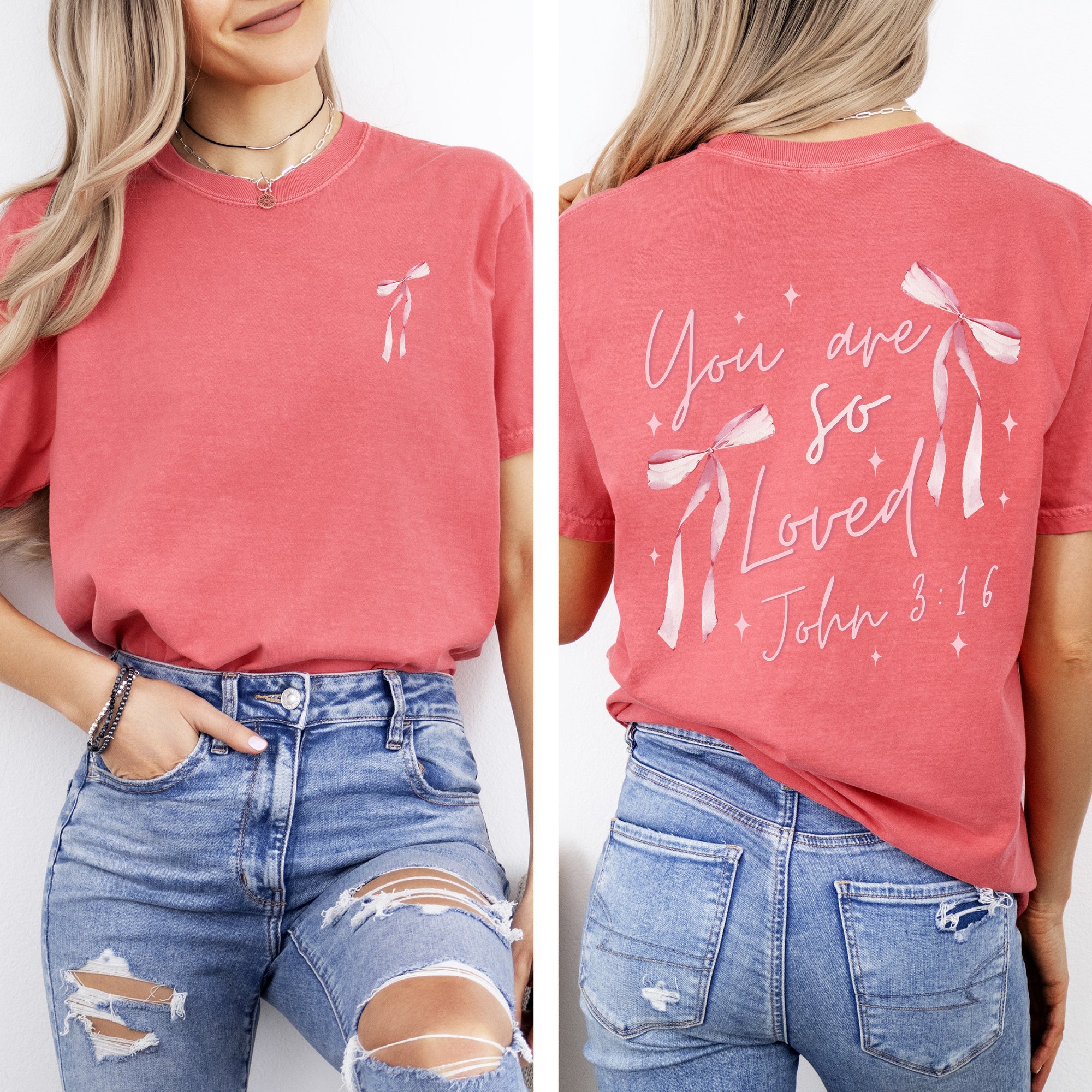 You Are So Loved, Pink Ribbon, Coquette, Girly, Christian, Jesus, Gospel, Faith, Saved Tshirt Comfort Colors T-Shirt