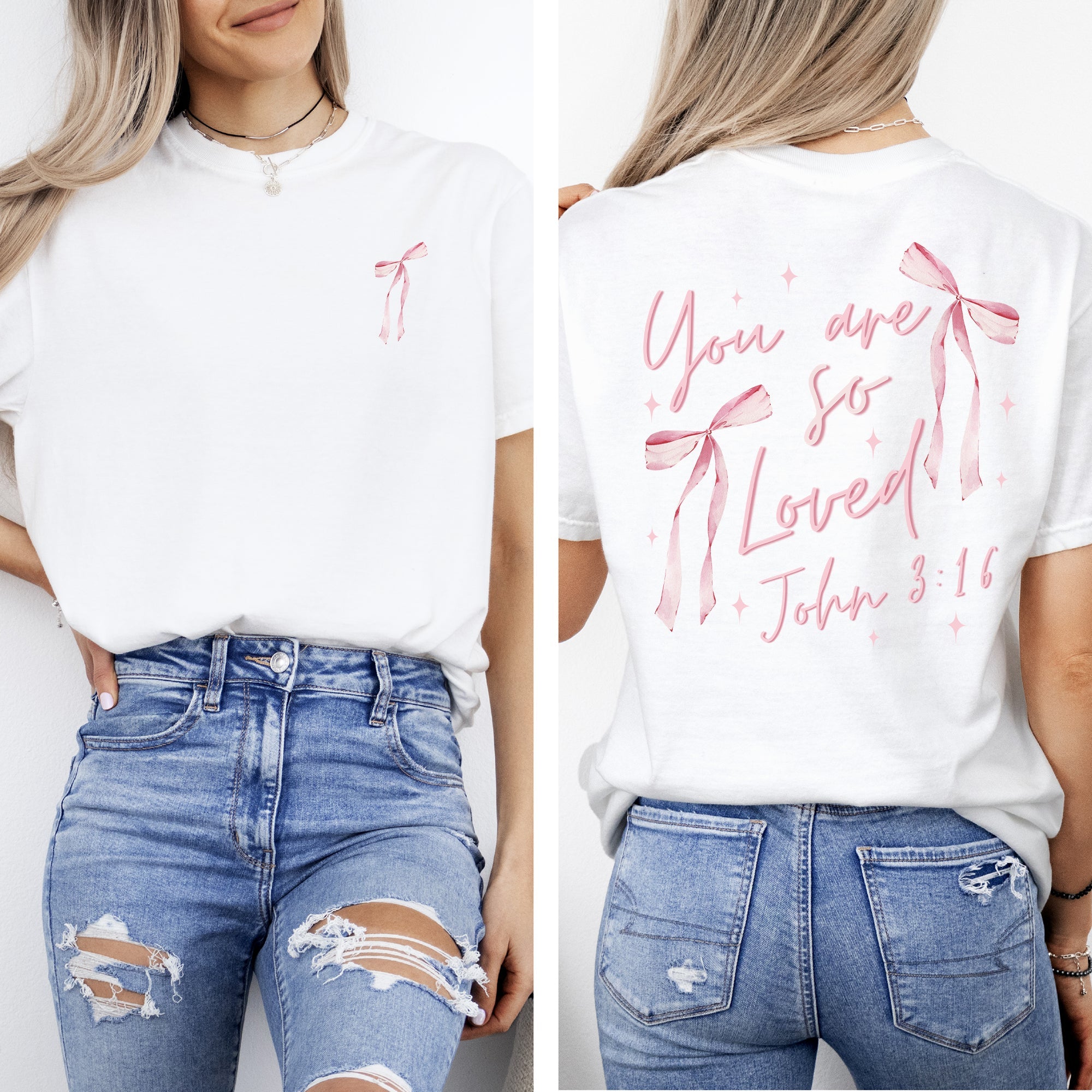 You Are So Loved, Pink Ribbon, Coquette, Girly, Christian, Jesus, Gospel, Faith, Saved Tshirt Comfort Colors T-Shirt