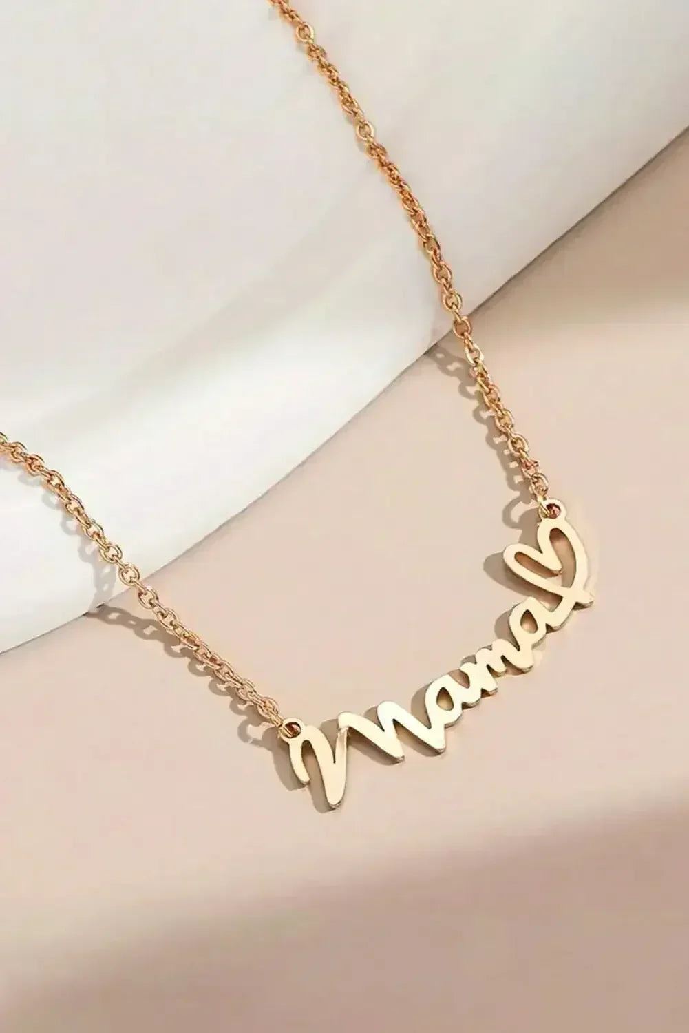 Gold Mama Necklace - Heart Pendant w/ Engraving - Adjustable Chain